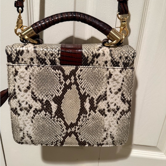 Brahmin Snakeskin Satchel in Cream and Brown with Gold Accents - Picture 3 of 8